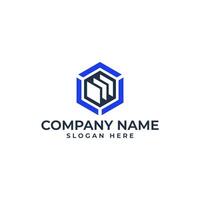 Hexagon cube logo with the 3 arrow and the stacking data in storage as design template for technology ai industry vector