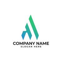 The AM initial logomark in sharp edge and upward arrow and blue green gradient in modern minimalist and technology style vector