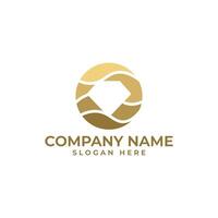 The Lettermark O Jewelry logo with the diamond is in the negative space and with the ocean theme in Gold Gradient color vector