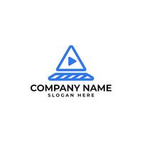 Professional logo design for content creator business with play button and the reel film in triangle shape with the sophisticated, modern and abstract style vector