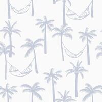 Hand drawn palm tree silhouette with hammock seamless pattern. Summer palm beach modern design for textile, fabric, wrapping paper, cover vector