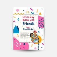 Modern trend Vertical poster template for friendship day celebration memphis background element vector