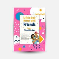 Modern trend Vertical poster template for friendship day celebration memphis background element vector