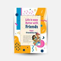 Modern trend Vertical poster template for friendship day celebration memphis background element vector
