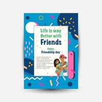 Modern trend Vertical poster template for friendship day celebration memphis background element vector