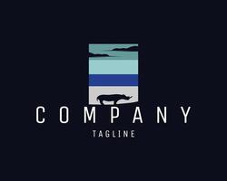 vintage rhino silhouette. greeted on a black background. with the appearance of a rhino running in the middle of a beautiful sunset sky. best for logo, badge, emblem, icon, sticker design. vector