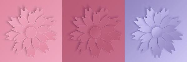Set of 3D rose and lavender papercut flowers design. Floral cutout abstrac collection for summer, spring festival design, valentine day, presentation, banner, cover and web, flyer. vector