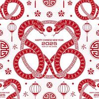 Seamless pattern with Asian elements for happy Chinese new year of the Snake 2025 vector