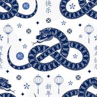 Seamless pattern with Asian elements for happy Chinese new year of the Snake 2025 vector