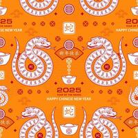 Seamless pattern with Asian elements for happy Chinese new year of the Snake 2025 vector