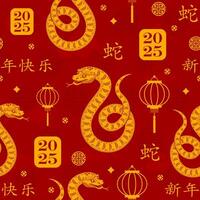Seamless pattern with Asian elements for happy Chinese new year of the Snake 2025 vector