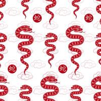 Seamless pattern with Asian elements for happy Chinese new year of the Snake 2025 vector