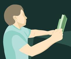 A man reads a book at the table. vector