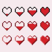 isolated pixel game heart life bar icon symbol set. Gaming controller 8 bit style health bar art. For game development, mobile app,scrapbooking, graphic, social media vector