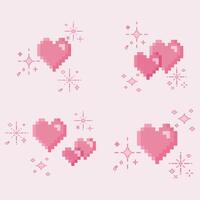 illustration isolated pixel heart with sparkle set. Cute pastel vintage game style. For game development, mobile app,scrapbooking, graphic, social media vector