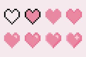 isolated pixel heart symbol set. Gaming controller, symbols 8 bit style. For game development, mobile app,scrapbooking, graphic, social media vector