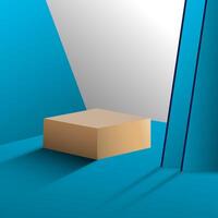 illustration of a box on a blue background with a shadow 3d render mock up photo product vector