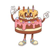 retro maravilloso cumpleaños pastel festivo personaje vector