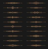 Golden art deco dividers, menu border frames set vector