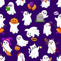 Kawaii Halloween ghost characters seamless pattern vector
