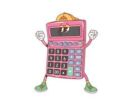 Cartoon retro groovy school calculator character vector