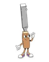Retro groovy chisel bit tool, cartoon character vector