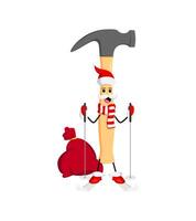 Cartoon Christmas hammer repair tool character vector