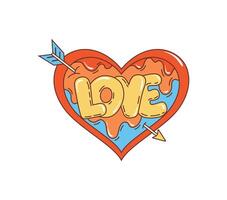 Retro groovy heart, pierced by an arrow symbol vector