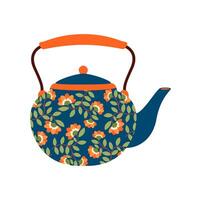 Cartoon ceramic porcelain teapot with floral print vector