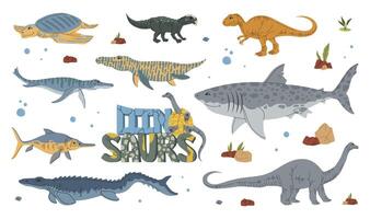 Cartoon dinosaur characters, Jurassic dino reptile vector