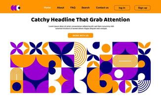 Landing page with geometric Bauhaus pattern vector