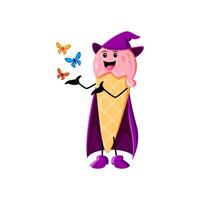 Cartoon ice cream cone wizard or witch character vector