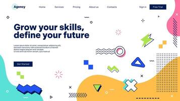 Browser landing page with Memphis shapes vector