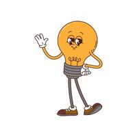 Cartoon funny groovy lamp light bulb character vector