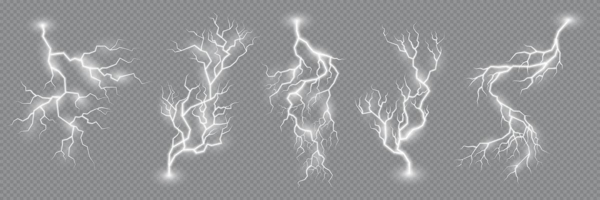Lightning effect. Thunderstorm flash strikes set
