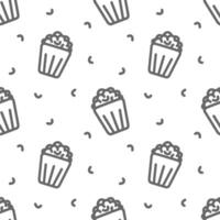Seamless pattern Popcorn line icon. Popcorn, bucket, box. Iillustration isolated on white background. Food, snack. Line style for background, menu, invitation. vector