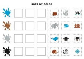 Sort pictures by color. Learning basic colors for children. Game for kids. Cut and glue. vector
