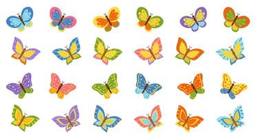illustration of colorful butteries. Big set of different butterflies. vector
