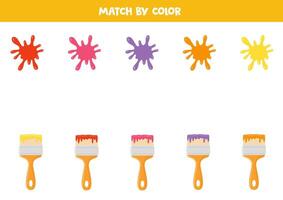 Match paint splashes and paint brushes by colors. Educational logical game for kids. vector
