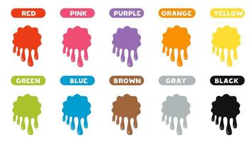 illustration of cartoon paint blobs with names. Worksheet for kids. vector