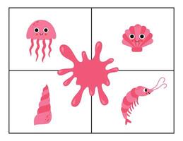 Learning colors for kids. pink color flash card. Educational material for children. Set of objects in pink color. vector