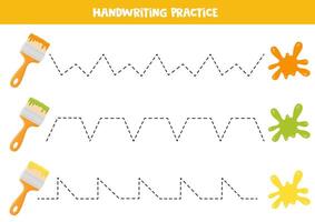 Tracing lines for kids. Paint blobs and brushes. Handwriting practice for children. vector