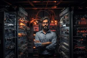 In this striking portrait, a modern engineer exudes professionalism, showcasing confidence, technical expertise, and dedication in a contemporary workplace, embodying the essence of photo