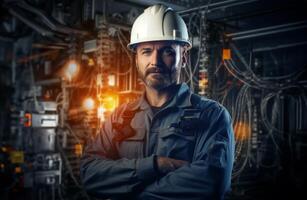 In this striking portrait, a modern engineer exudes professionalism, showcasing confidence, technical expertise, and dedication in a contemporary workplace, embodying the essence of photo