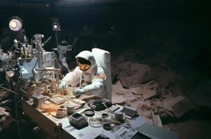 Astronomical team delves into the exploration of Mars, meticulously studying Martian terrain and conducting cosmic research within the confines of their laboratory, symbolizing the photo