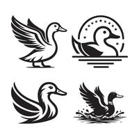 duck silhouettes, Lake Ducks Silhouette, Duck silhouettes, duck collection, various poses, black isolated figures vector