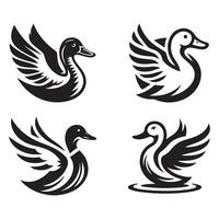 duck silhouettes, Lake Ducks Silhouette, Duck silhouettes, duck collection, various poses, black isolated figures vector