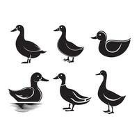 duck silhouettes, Lake Ducks Silhouette, Duck silhouettes, duck collection, various poses, black isolated figures vector