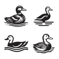 duck silhouettes, Lake Ducks Silhouette, Duck silhouettes, duck collection, various poses, black isolated figures vector
