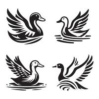 duck silhouettes, Lake Ducks Silhouette, Duck silhouettes, duck collection, various poses, black isolated figures vector